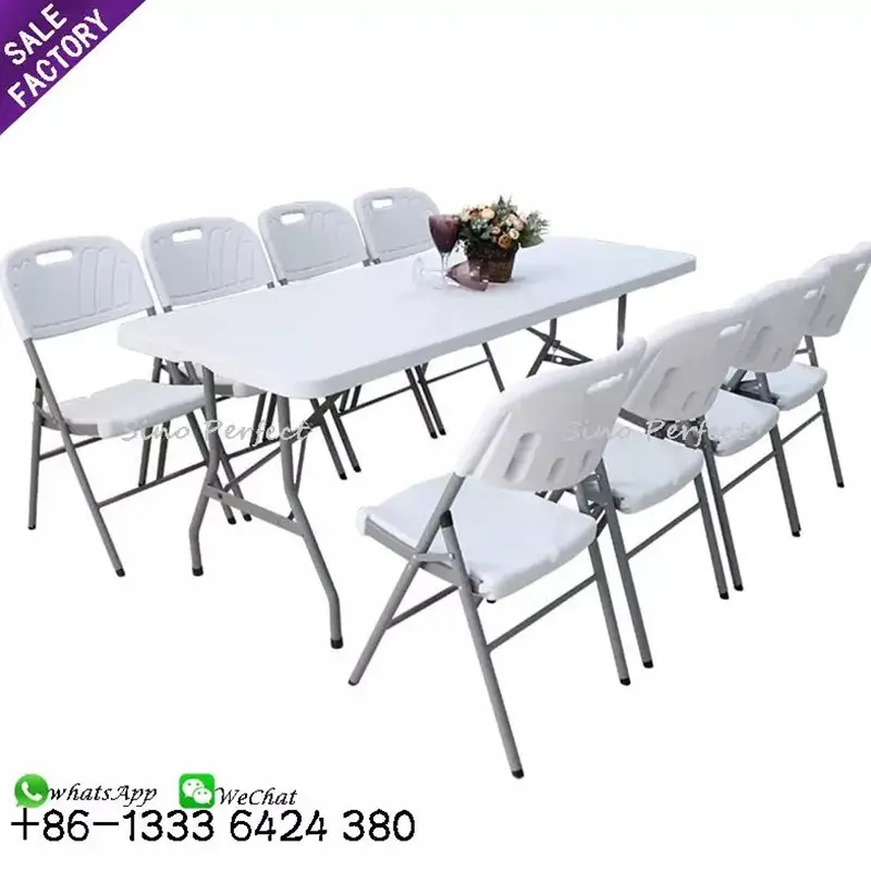 Sinoperfect 야외 캠핑 사각형 Dinning 화이트 휴대용 플라스틱 접이식 테이블 의자 세트 이벤트 웨딩