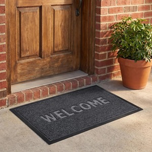 Welcome Embossed Polypropylene Doormat Rectangle Black Outdoor Modern Design Non Slip Waterproof Durable <b>Environment</b>-Friendly - Product Image 1