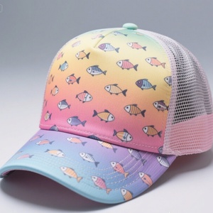 Gorras Trucker Deportivas Personalizadas de 5 Paneles de Sarga de Algodón con Logotipo Impreso en 3D, Estampado de Pez y Tela Común - Product Image 1