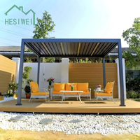 Pergola à lames orientables avec éclairage LED, toit réglable en aluminium étanche, gazebo de patio extérieur, commande intelligente motorisée, taille personnalisée