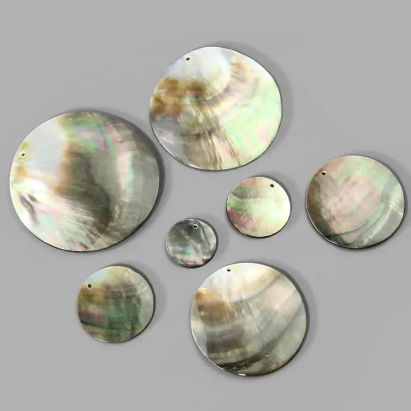 10mm-80mm Various Size Black Mother of Pearl Coin Charms Natural Shell Disc Pendant for Jewelry Making DIY Earrings Necklace