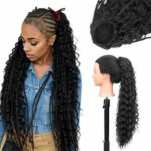 Boho Braiding Drawstring Ponytail 22 Inch Synthetic Fiber Bohemian Style Pony Tails BOHO Ponytail Fluffy Box Braiding Ponytail - Product Image 1