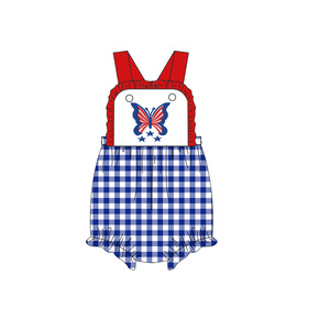 Nuevos Productos: Body de Verano para Bebé Niña, Personalizado OEM, con Bordado del 4 de Julio, Romper de Gingham Adorable para Recién Nacida - Product Image 1