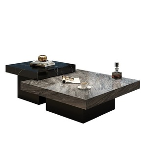 <span class=keywords><strong>Table</strong></span> basse de luxe italienne minimaliste carrée en pierre frittée gris et blanc avec cadre en bois, disponible en tailles haute/basse pour villas et salons - Product Image 5