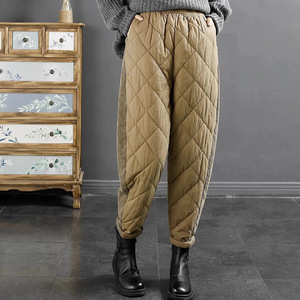 Casual Long Pants Diamond Pattern Down Cotton Plus Size Women Windproof Harem Pants Thickening Micro Elasticity Corduroy Fabric - Product Image 2