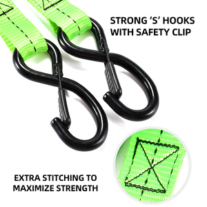 Lot de 4 sangles d'arrimage <span class=keywords><strong>à</strong></span> <span class=keywords><strong>cliquet</strong></span> de 1 pouce, 800 kg, pour motos, avec crochets - Product Image 3