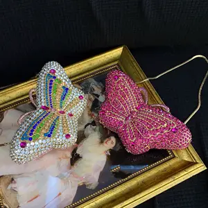 Wholesale Fashion Hot Sell Women Crystal Bag Clutch Crystal Butterfly shaped Handbags Purses Rhinestone Handbag