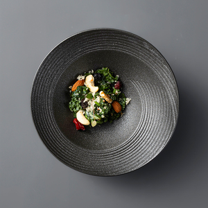 <span class=keywords><strong>Assiette</strong></span> en porcelaine <span class=keywords><strong>noire</strong></span> de 12 pouces (400 ml) à bord incurvé, <span class=keywords><strong>grande</strong></span>, pour salade et soupe, en céramique naturelle durable, style japonais, pour restaurant - Product Image 2