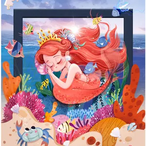 TOI-rompecabezas de Arte de sirena para niños, rompecabezas de decoración de pared con marco de fotos, 81 piezas, para niños de 5 a 7 años