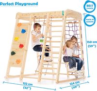Parque de Juegos Montessori de Madera de Alta Calidad, Seguro, 8 en 1, para Interiores, con Tobogán, Columpio y Estructura de Escalada, Personalizable