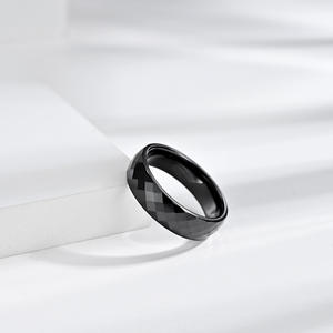 2022 6Mm Geometrische Keramische Sieraden Ringen Vierkant/Driehoek Gesneden Oppervlak Diamant Gesneden Textuur Zwarte Trouwband Ring Voor Mannen - Product Image 4