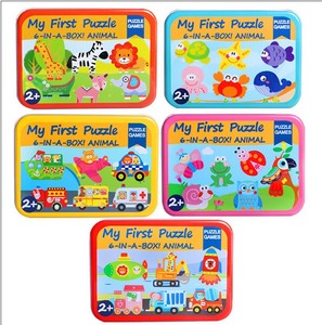 Baby 6-in-1 ijzeren doos dieren houten puzzelspel voor kinderen Montessori vroeg educatief speelgoed 2024 populaire kinderpuzzels - Product Image 4