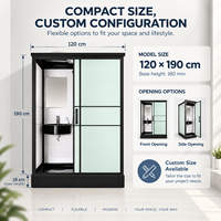 Module de salle de bain modulaire YEETE 120 x 190 cm avec cloison coulissante en verre à cadre noir, vasque, toilettes et douche pour hôtel OEM ODM