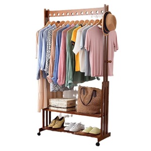 Simple Floor Standing <b>Clothes</b> <b>Rack</b> With Shelf For Bedroom Storage Nan Bamboo Material Multifunctional Clothing Organizer - Product Image 5