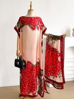 Ensemble robe longue imprimée pour femme, robe Moomoo assortie + bandeau foulard, tissu tissé décontracté, tenue légère toutes saisons