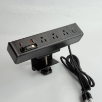 Prise de bureau à fixation sans perçage avec chargeur rapide USB-C PD 20W et câble intégré, concentrateur d'alimentation 3 prises US pour poste de travail