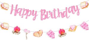 Guirnalda de <span class=keywords><strong>Feliz</strong></span> <span class=keywords><strong>Cumpleaños</strong></span> con Decoraciones Rosas para Fiestas de Niñas, Artículos para Fiestas Temáticas de Campamento - Product Image 2