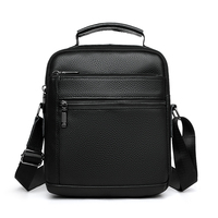 Bolso Bandolera de Cuero Genuino para Hombre, con Asa Vertical, Forro de Poliéster, Múltiples Bolsillos con Cremallera, para Uso Diario y de Negocios
