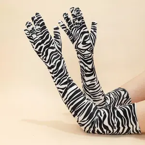 Ladies Cute Fashion Animal Zebra Stripes 55cm Long gloves For Girls Personalized Spring Fall Warm Velvet Charm Gloves