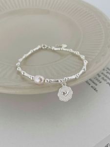 Dylam Stylish Fashion Fine Jewelry Women 925 Sterling Silver Rhodium Plated Bamboo Joint Chain <b>Bead</b> Circle Pendant <b>Bracelets</b> - Product Image 4