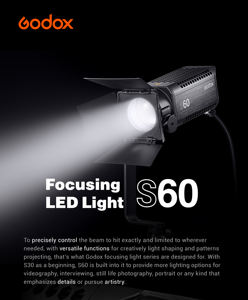 <span class=keywords><strong>Godox</strong></span> Professionnel S60 <span class=keywords><strong>60w</strong></span> Mise Au Point Continue Réglable Led Photographie Projecteur Lumière Avec Porte De Grange Pour Studio - Product Image 6