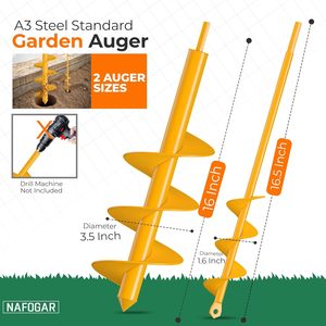 NAFOGAR Garden <strong>Auger</strong> <strong>Drill</strong> <strong>Bit</strong> Planting 1.6x16.5 3.5x16 Painted Finish 3/8 Inch Hex Drive for Spiral - Product Image 2