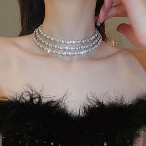 قلادة خانقة متعددة الطبقات مرصعة بالأحجار الكريمة اللامعة على شكل زهرة، مجوهرات أنيقة للنساء للاستخدام اليومي ومناسبات الحفلات - Product Image 1