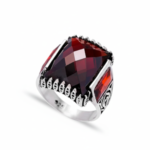 Ottoman Design Rectangle Cut Garnet Gemstone Ottoman Design <b>Men</b> <b>Rings</b> Authentic <b>Men</b> <b>Ring</b> Wholesale Handmade 925 Sterling <b>Silver</b> - Product Image 2