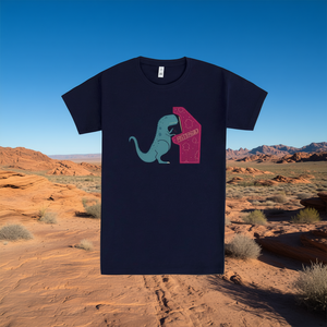 T-shirt Irony blu scuro con grafica di dinosauro e asteroide, taglia unisex per adulti - Product Image 3