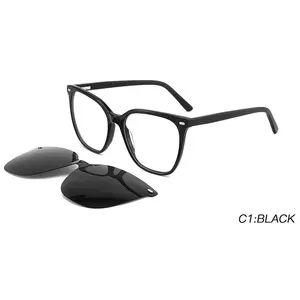 Popular Polarized Lens Optical Frame Acetate Clip On Eyewear Glasses For Men Women Unisex