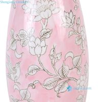 Vase en porcelaine de forme ovale, motif floral et d'oiseaux brun sur fond rose antique, RXGK12-A, décoration d'intérieur