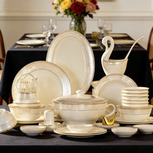 Ceramic Gold <b>Dinnerware</b> <b>Set</b> Luxury Fine Bone China Dinner Tableware <b>Sets</b> - Product Image 1