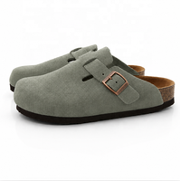 Mules unisexes en daim à enfiler avec semelle en liège et soutien de la voûte plantaire, chaussures respirantes et légères en cuir pour usage quotidien, vente en gros