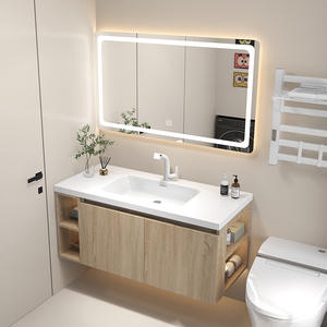 Table de toilette murale en bois massif de style européen, couleur café, avec miroir et lavabo <span class=keywords><strong>pour</strong></span> villa, hôtel - Product Image 4
