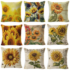 Hanlin Sunflower Pillowcase Square 45x45cm Vintage Washable Living Room Decor <b>Cushion</b> Cover - Product Image 1