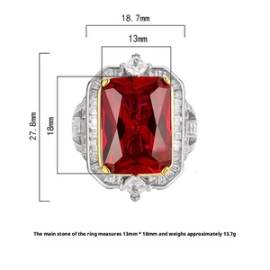 Eco-friendly Copper Cushion Cut 13*18mm Red Corundum Zircon Vintage Style Engagement <b>Ring</b> for Retro Romantic - Product Image 2