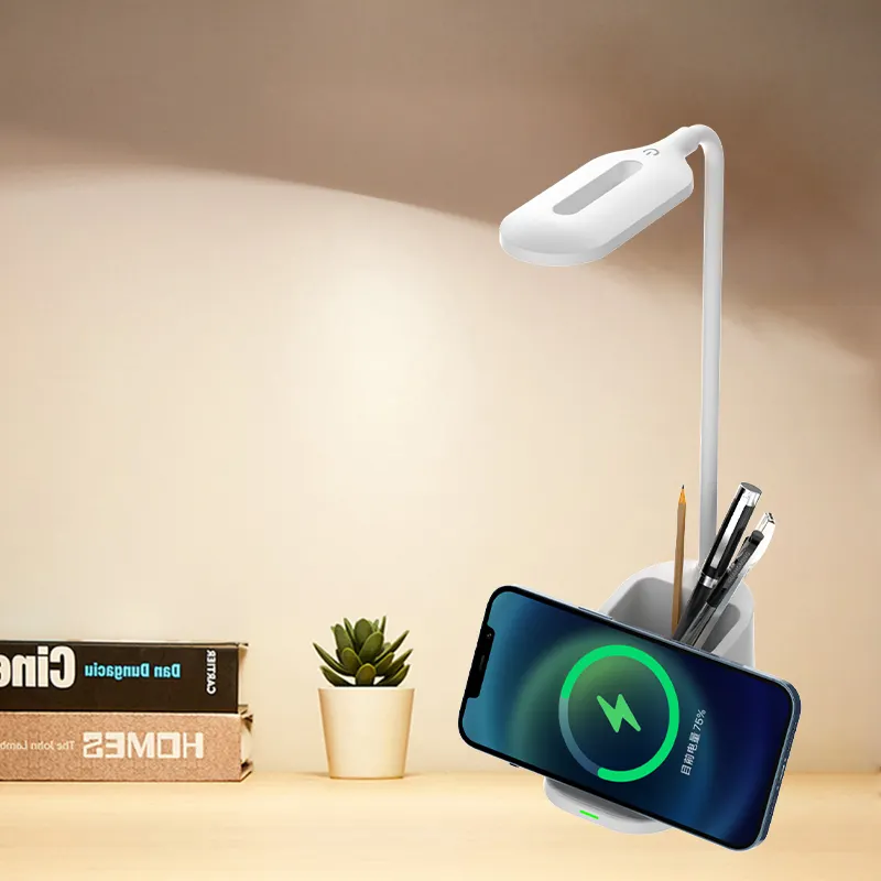 High Quality Pen Holder Work Study Touch Dimming Wireless Charging Led Desk Lamp