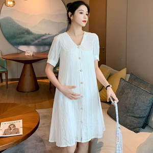 Robe de maternité pour femmes élégantes, vêtements de <span class=keywords><strong>grossesse</strong></span> en dentelle, manches courtes, longueur genou, robes blanches pour femmes enceintes - Product Image 5