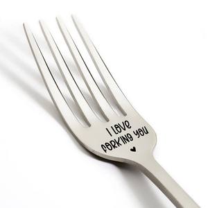 Ayna lehçe sofra ile kazınmış Logo paslanmaz çelik çatal komik çevre dostu çatal yemek çatalı - Product Image 3