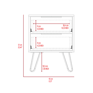Nuvo Nightstand Two <b>Drawers</b> Hairpin Legs Bedroom <b>Storage</b> - Product Image 3