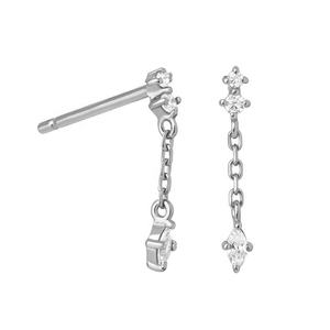 Haute qualité délicate en gros minimaliste Look 925 argent oreille pile chaîne goujon CZ charme cheval oeil goutte longues boucles d'oreilles - Product Image 3