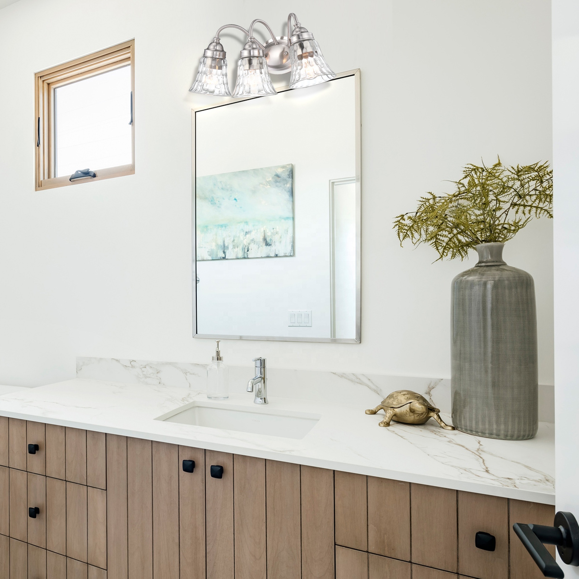 Modern Vanity Light Brushed Nickel Bathroom Light Fixtures Wall Light Over Mirror Wall Sconces with clear Water Glass Shades · image 4
