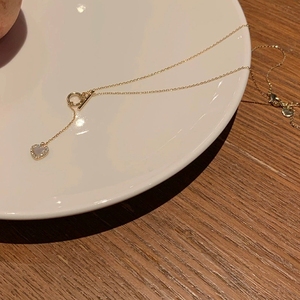 שרשרת אופנה עם שיבוץ יהלומים בצורת לב ותליון צדף. שרשרת לנשים OT - Product Image 5