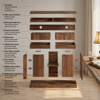 Archivador de 4 cajones, archivador lateral de madera estriada con cerradura, con estantes de almacenamiento abiertos