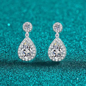 Manufacturer <strong>Wholesale</strong> 925 Sterling Silver D Color Moissanite 1Carat Pear-shaped Waterdrop Moissanite Earrings for Women Gift - Product Image 2