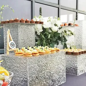 RAY YI Factory Custom Stone Pattern Acrylic Display Cube Food Table Clear Acrylic Catering Buffet Risers For Food Display Stand