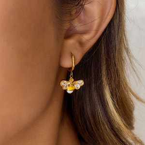 Pendientes de Abeja de Moda al por Mayor, de Acero Inoxidable 316L Coreano, Chapados en Oro PVD de 14k y 18k, con Circonitas, Joyería de Alta Calidad para Mujer - Product Image 2