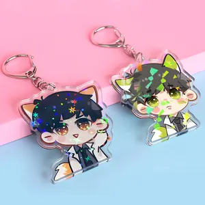 Custom 3D Anime Printed Acrylic Charms Epoxy Hologram Acrylic Keychain Glitter Plastic Acrylic Key Chain Custom Size Shengyide