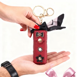 Factory Wholesale HM Fashion Mini Bow Lipstick-shaped PU Leather Eco-Friendly Washable Car <b>Keychain</b> Charm Women Handbag - Product Image 3