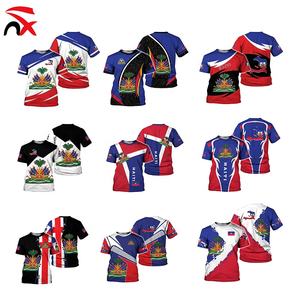 T-shirt a maniche corte in poliestere con stampa logo personalizzata, abbigliamento con bandiera di Haiti, maglia con bandiera di Haiti per uomo - Product Image 1